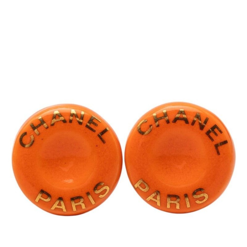 Chanel Logo Round Plated Earrings Gold